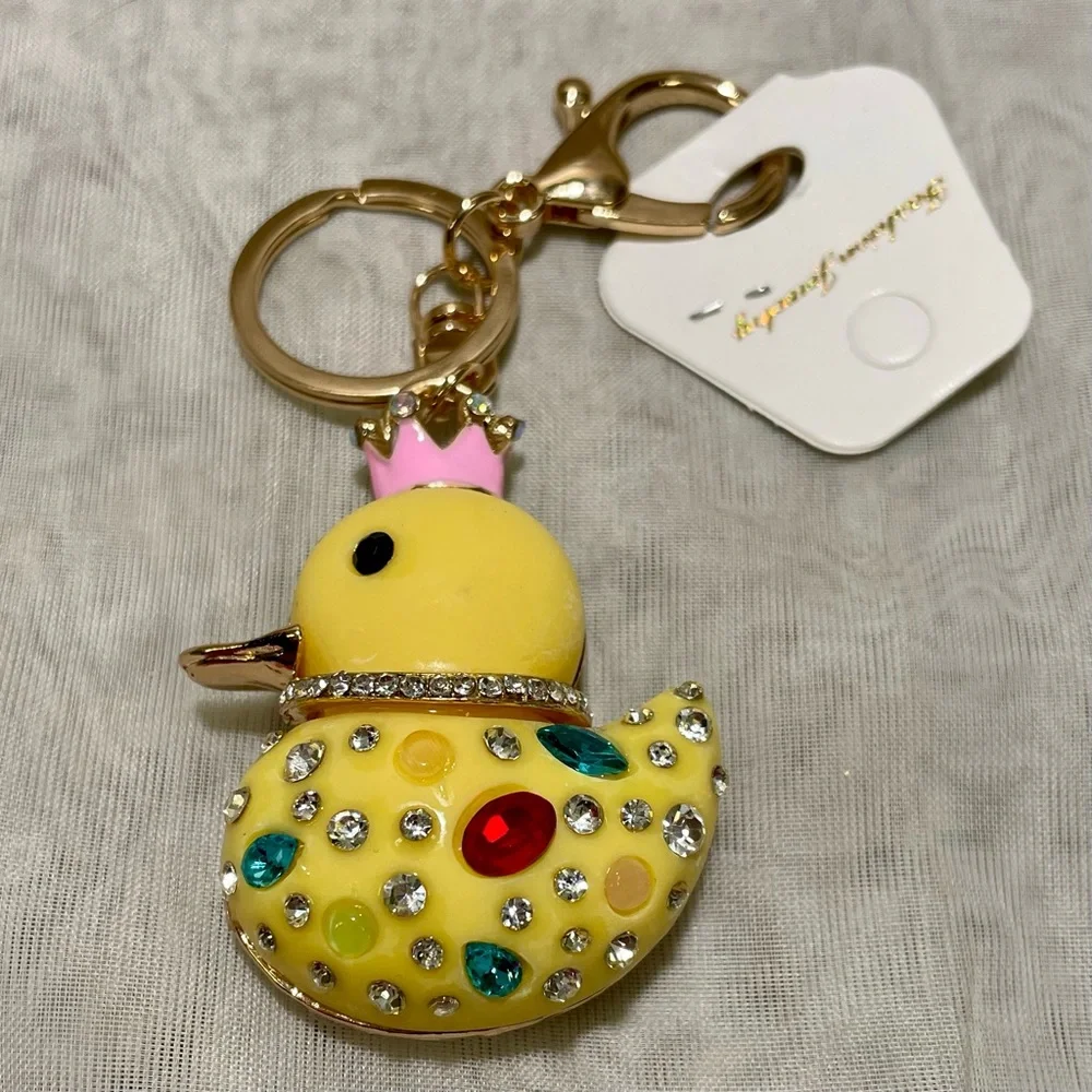 Bag Charm or Key Charm Duck with Rhinestones and Gem Accents, NWT